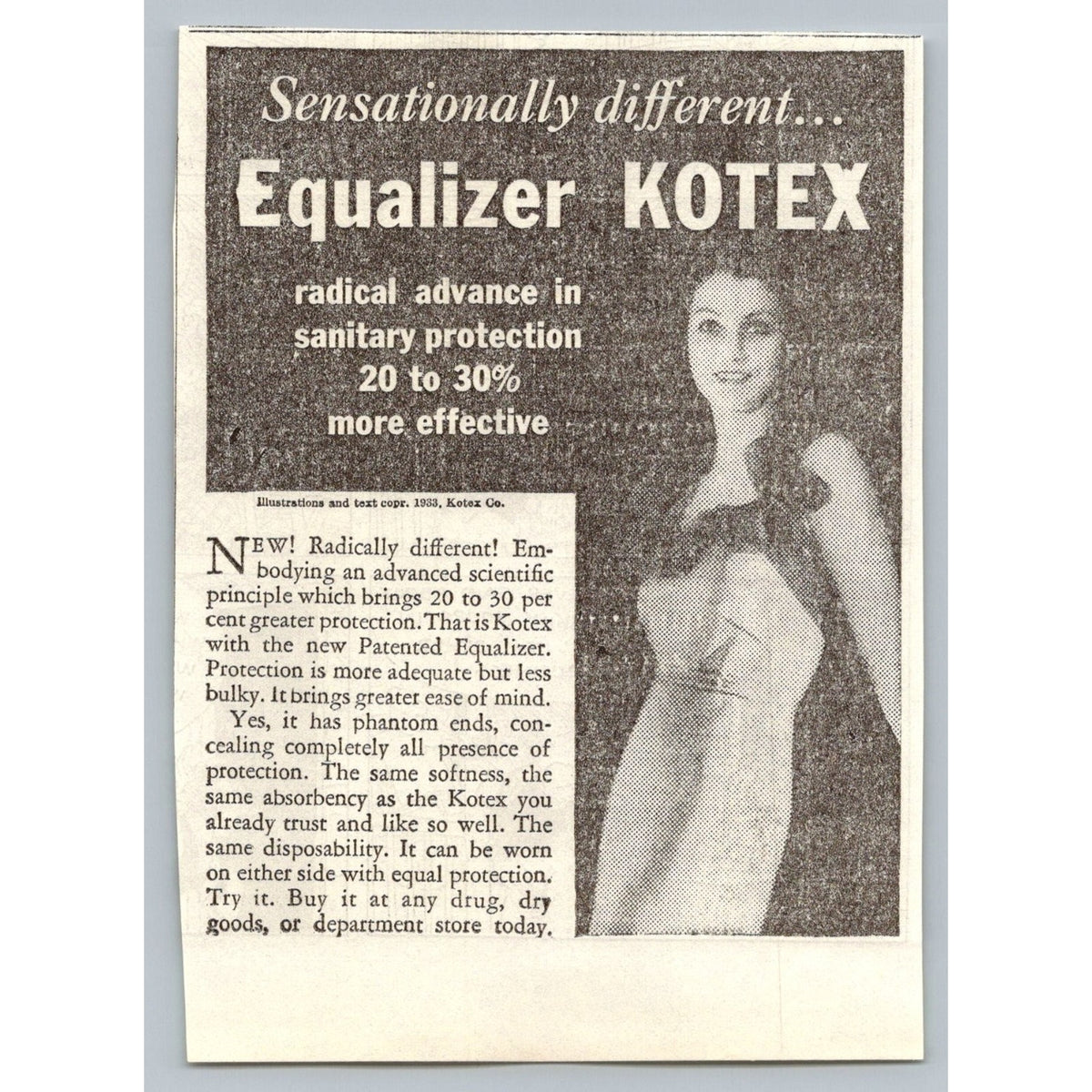 1933 Kotex Equalizer Sanitary Napkin Print Ad Vintage Pretty Woman Ephemera