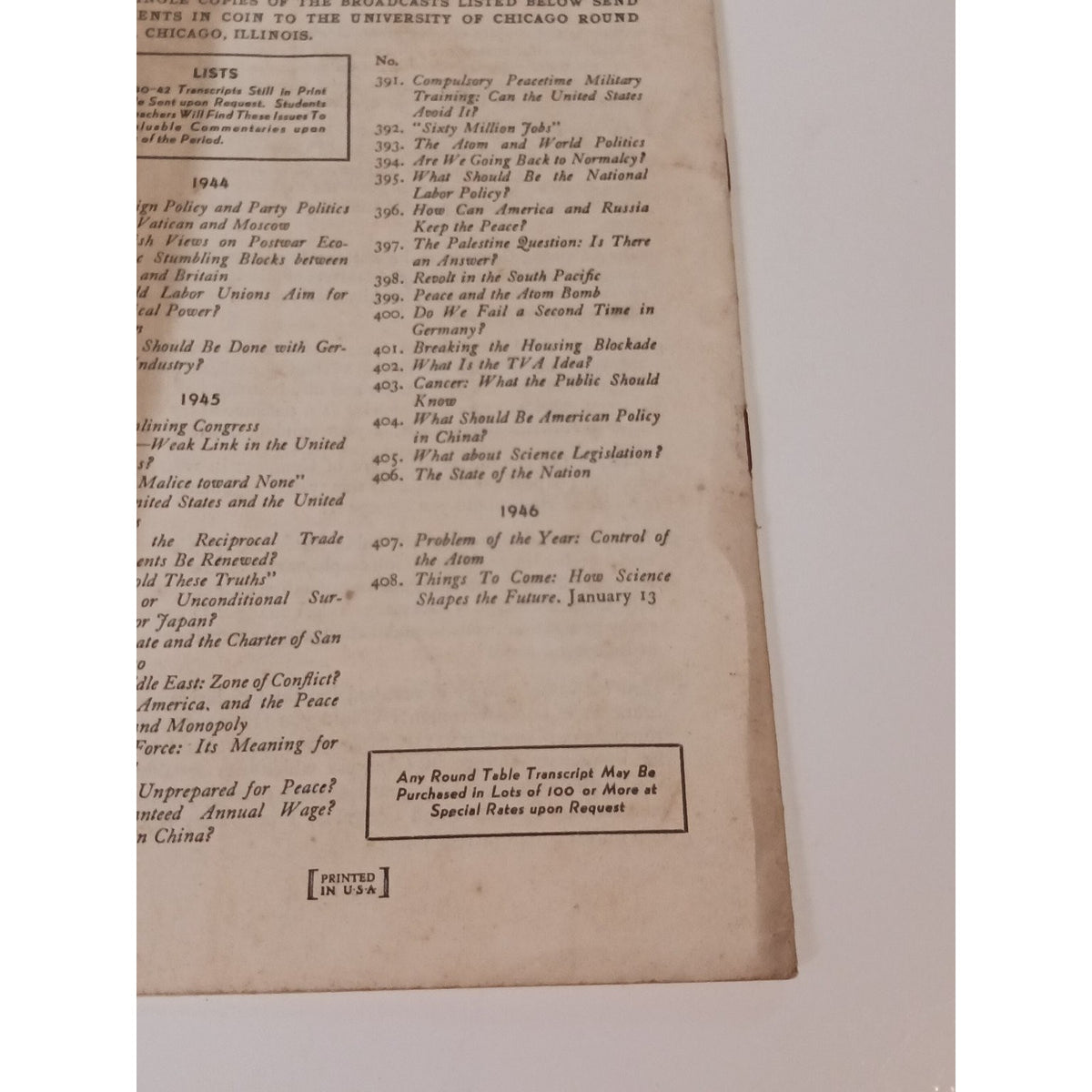 1946 University of Chicago Round Table Radio Transcript Estes Kefauver Congress