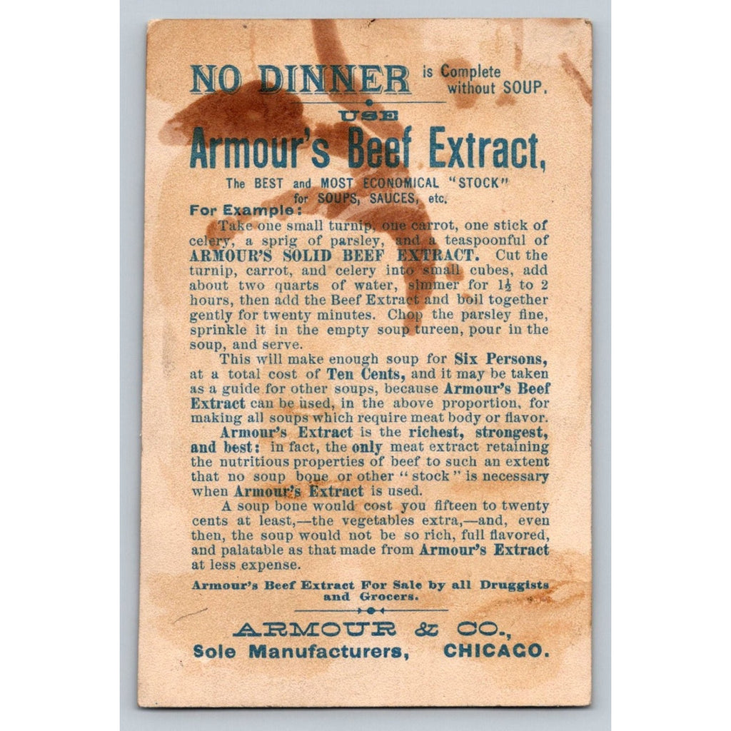 1890s Armour's Beef Extract Trade Card Chicago Advertising Mother Baby Forbes