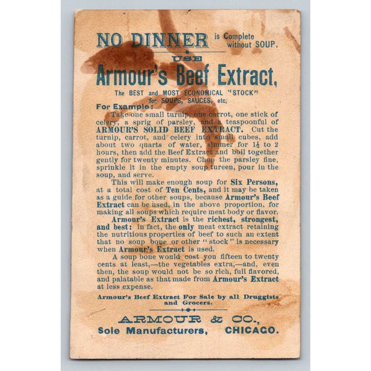 1890s Armour's Beef Extract Trade Card Chicago Advertising Mother Baby Forbes
