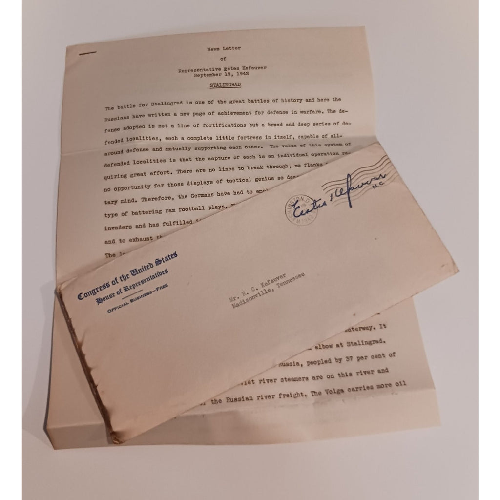 1942 Estes Kefauver News Letter Stalingrad WWII Congressional Ephemera