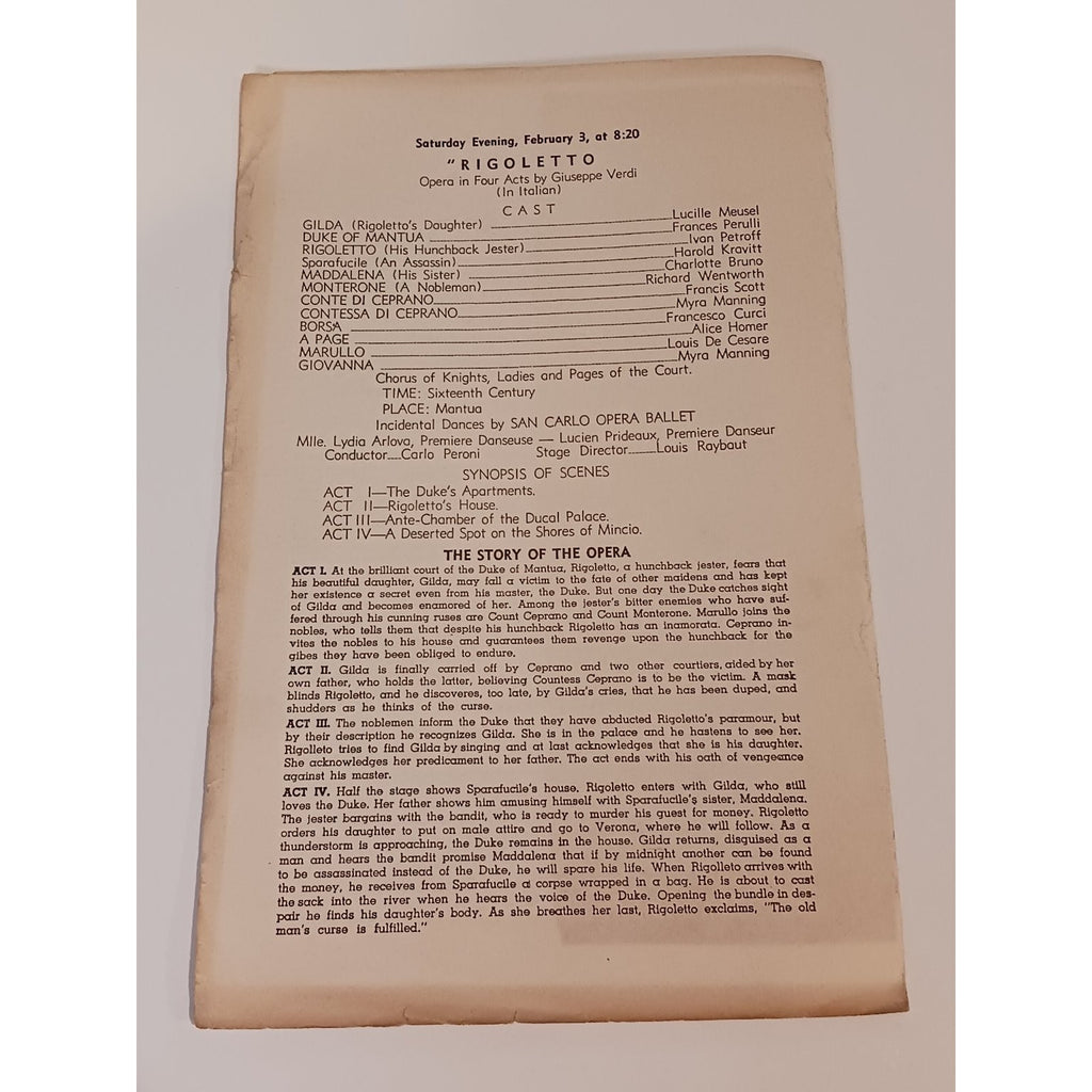 1940 San Carlo Opera Company Program Ellis Auditorium Memphis Aida Martha