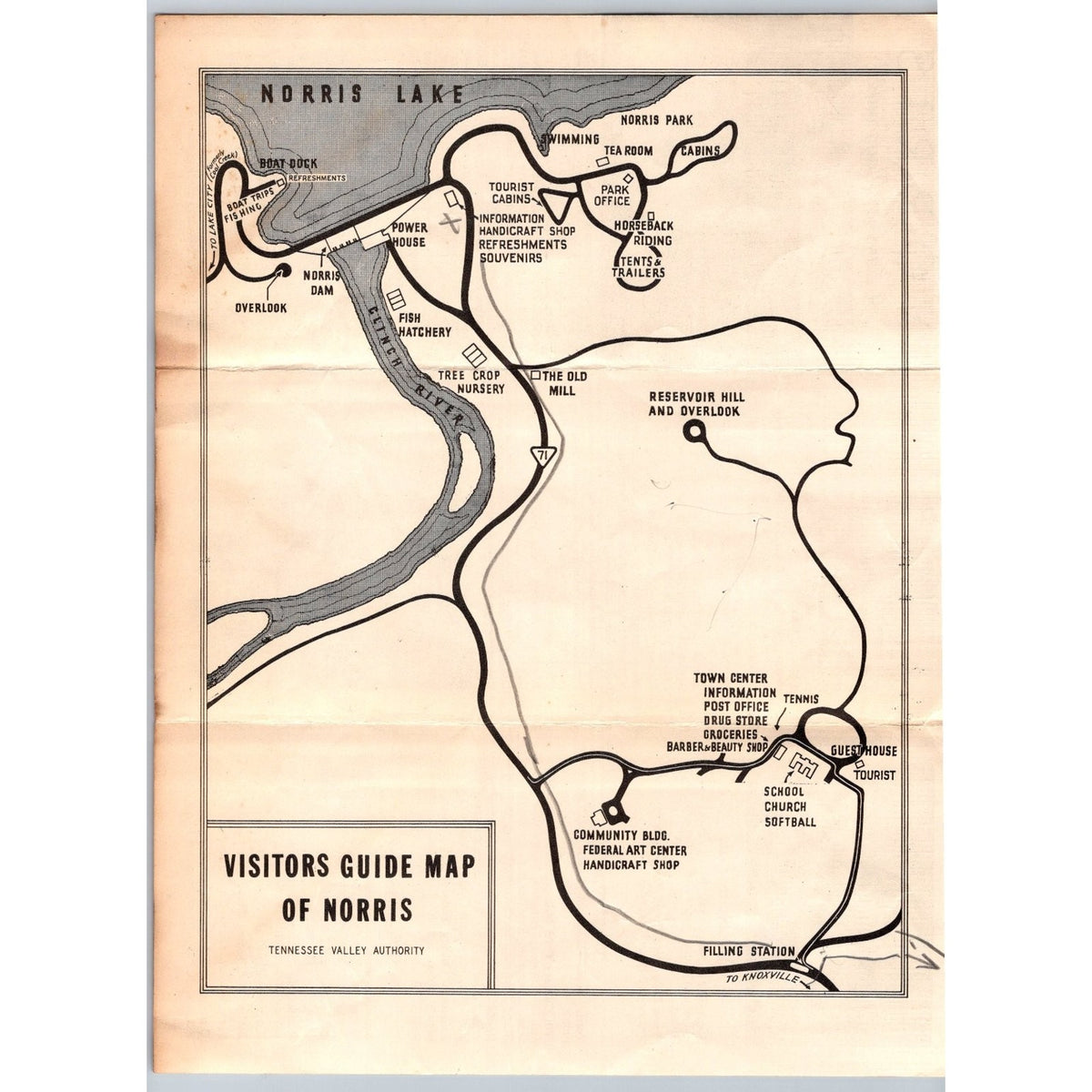 1930s Norris Tennessee TVA Visitor Guide Map Brochure Ephemera Travel Pamphlet
