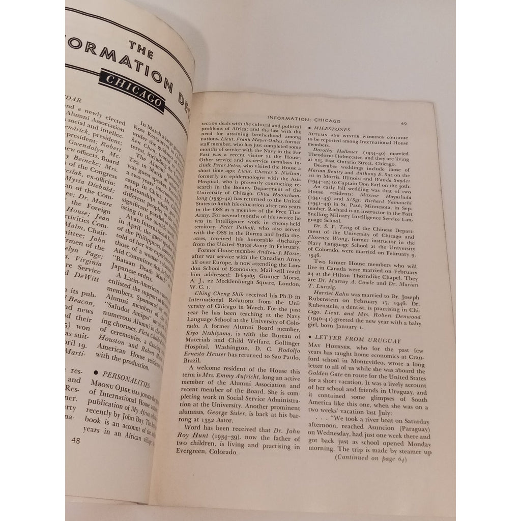 1946 International House Quarterly Magazine WWII Era United Nations NYC Chicago