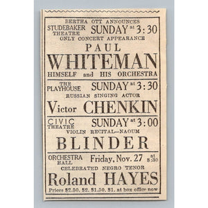 Paul Whiteman Roland Hayes 1931 Chicago Concert Print Ad Bertha Ott