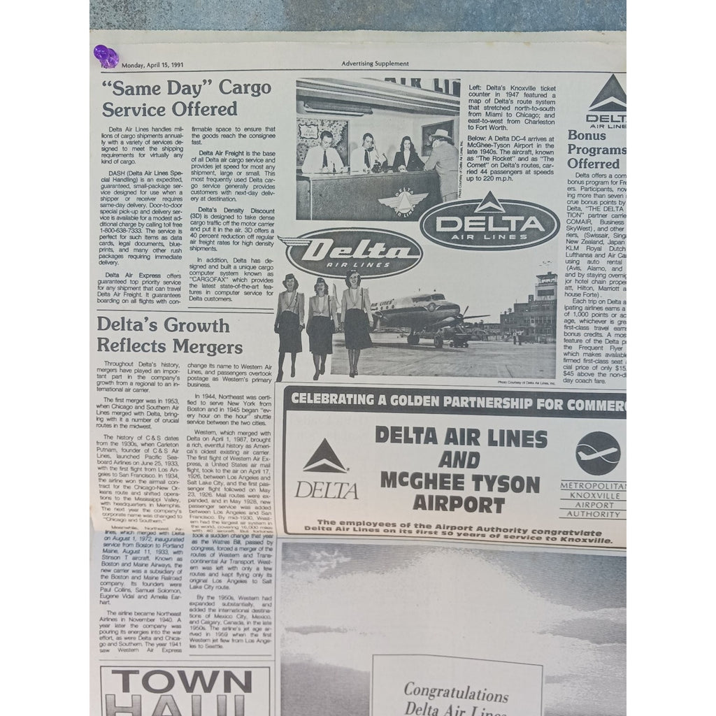 Delta Air Lines 50 Years Service Knoxville 1991 Newspaper Article Stewardess Art