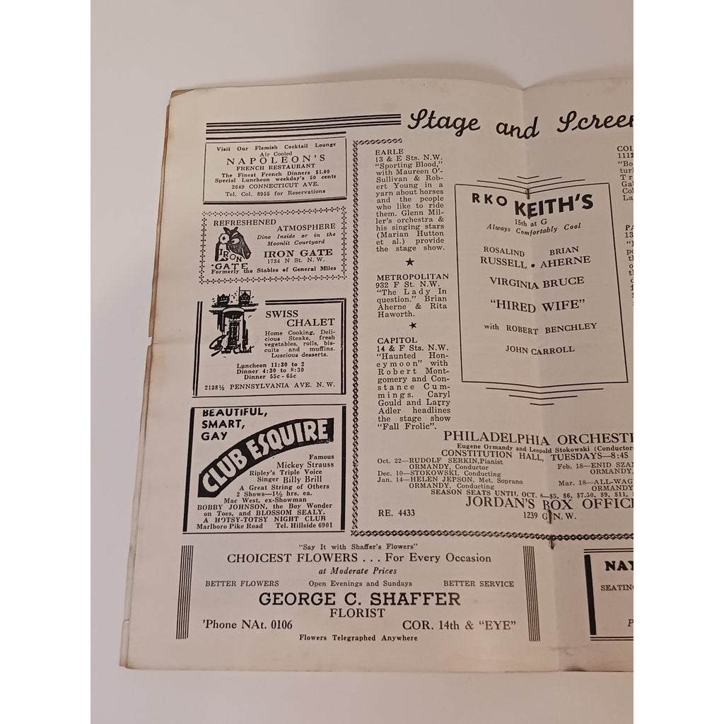 1940 Washington DC Diamond Chatterbox Guide US Capitol Sholl's Cafeterias