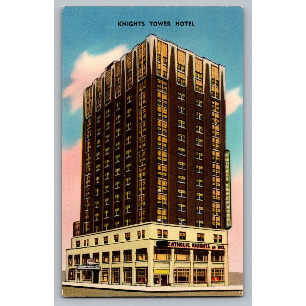 Knights Tower Hotel Milwaukee WI Postcard LL Cook Co 1940s-50s