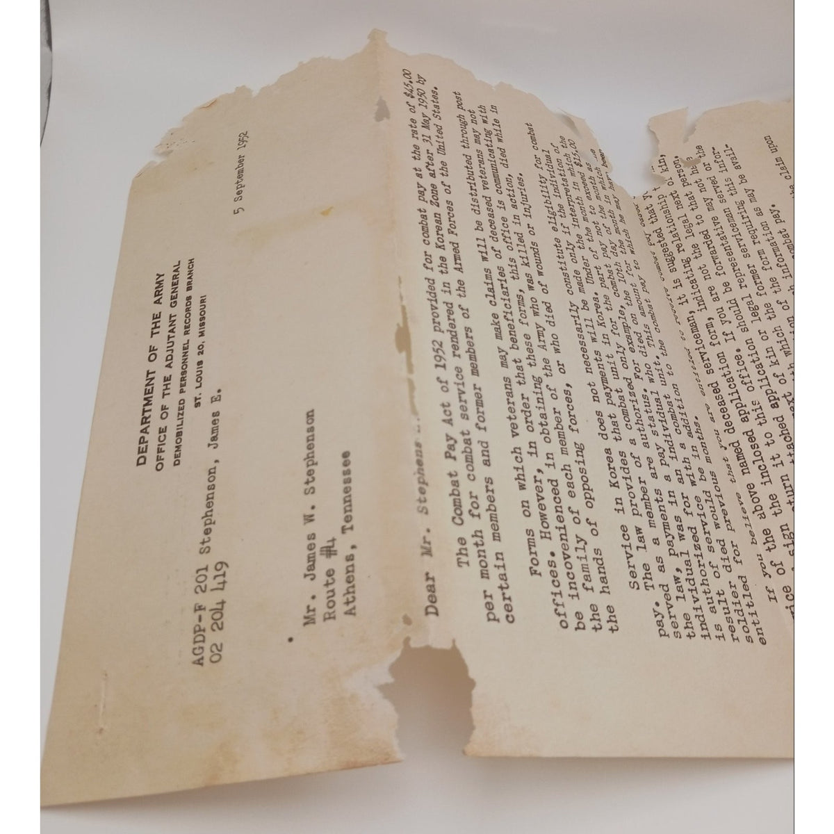 Korean War US Army Letters Document Lot KIA Remains Home 1st Lt James Stephenson