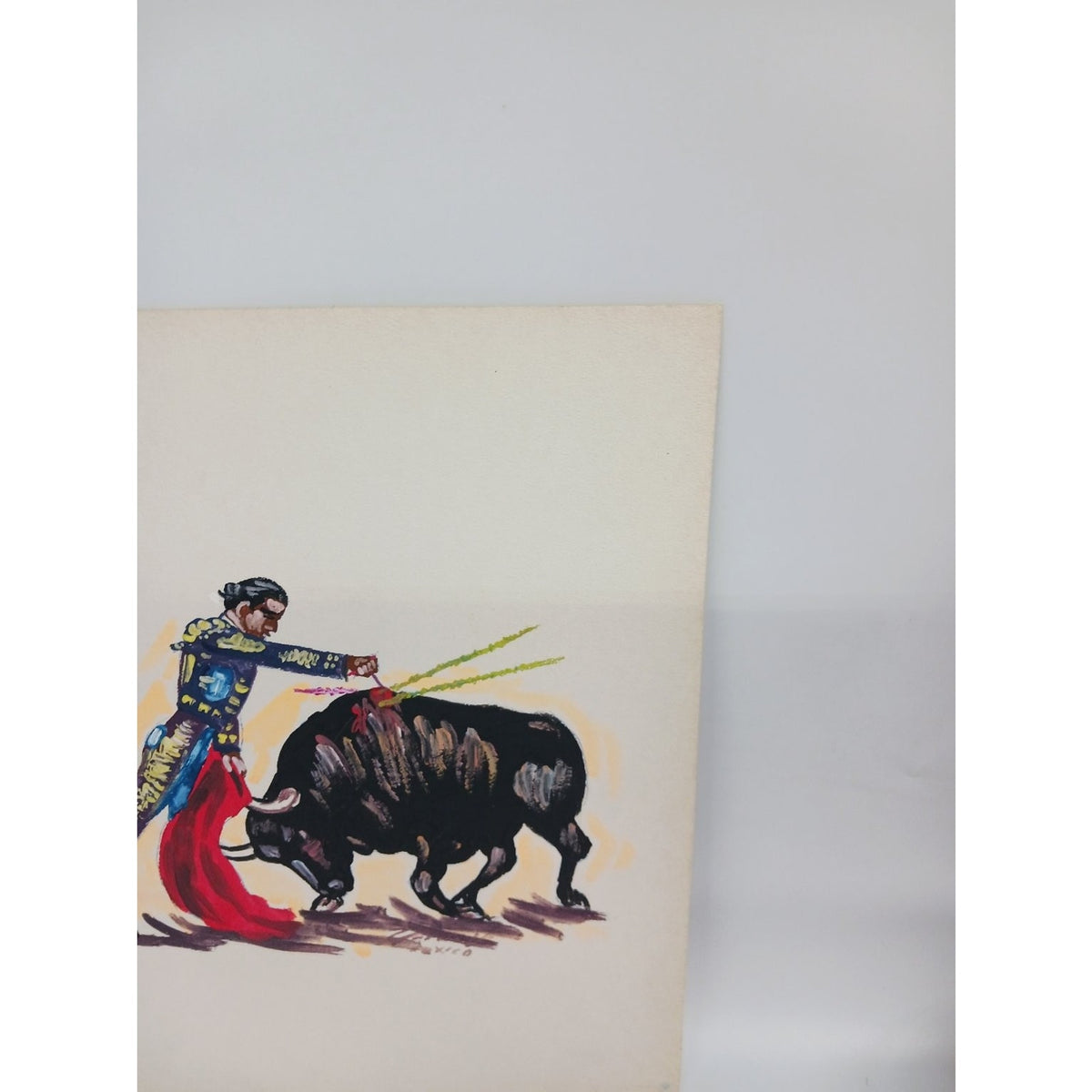 Vintage Bullfighter Matador Art Watercolor Folk Art Mexico Wall Decor Signed