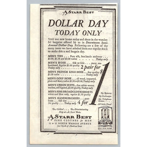 A Starr Best Chicago Dollar Day Ad 1930s Men's Fashion Wabash Avenue Ephemera