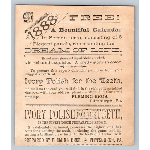 1888 Fleming Bros Ivory Polish for Teeth Trade Card Pittsburgh PA Child Girl