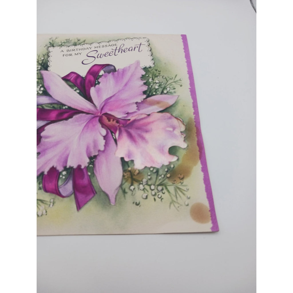 Vintage Hallmark Birthday Card Sweetheart Purple Orchid Floral 3D Greeting Card