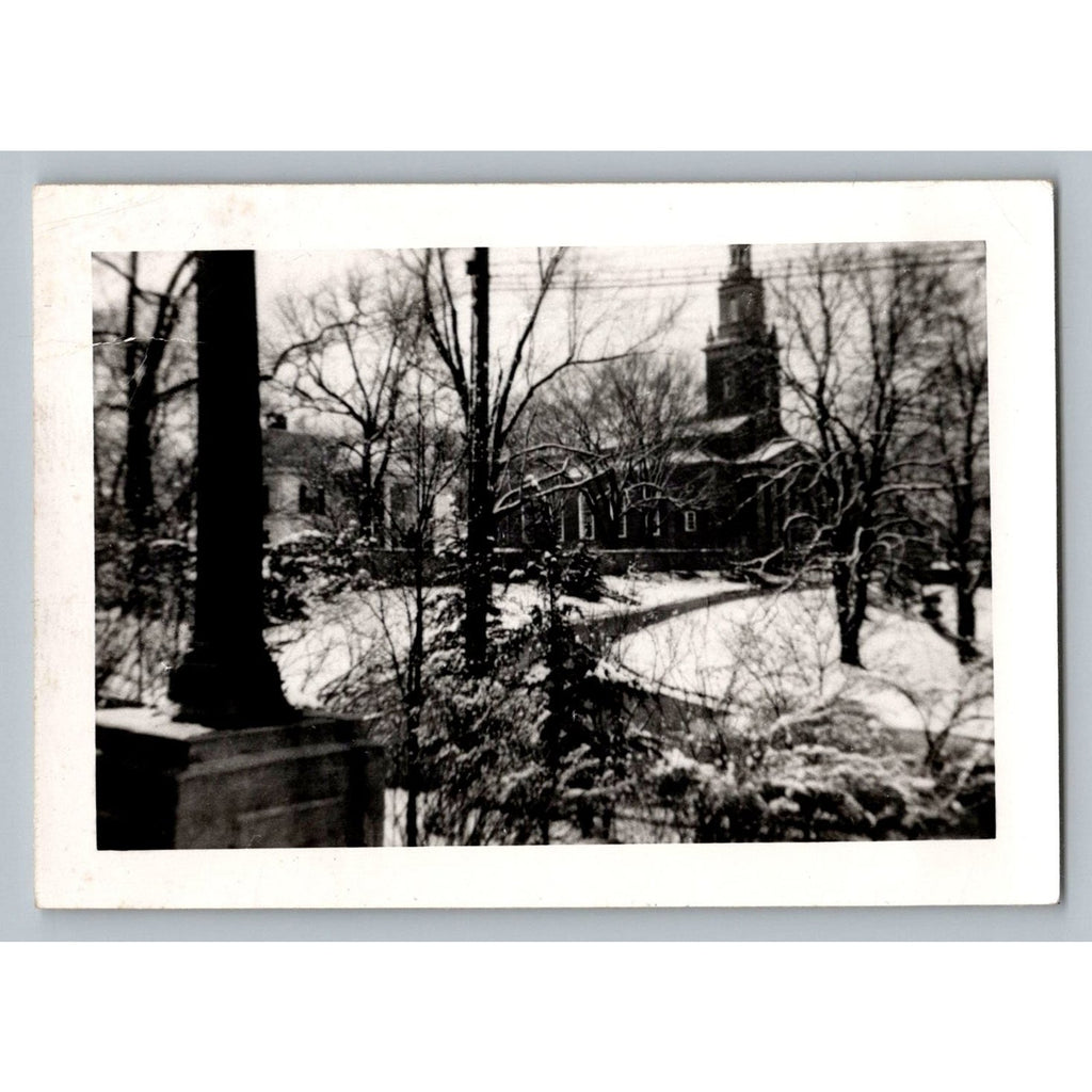 Church Winter Scene 1950s Snapshot Photograph Snow Trees Vernacular Ohio
