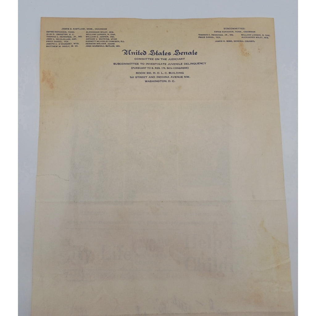 Handwrote Note Signed Estes Kefauver W/ Daughter Newspaper Clipping Sent To Dad