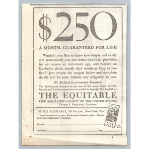1930s Equitable Life Assurance Retirement Annuity Print Ad New York City