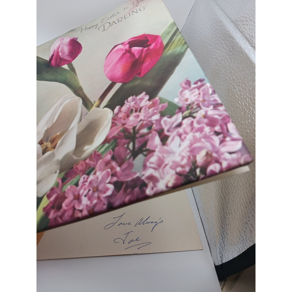 Vintage Paramount Happy Easter Floral Satin Padded Greeting Card Tulips Lilacs