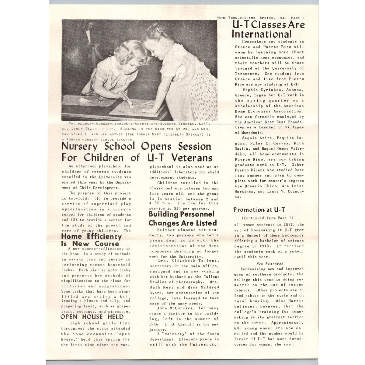 1948 University of Tennessee Home Economics Alumni Newsletter & Envelope UT