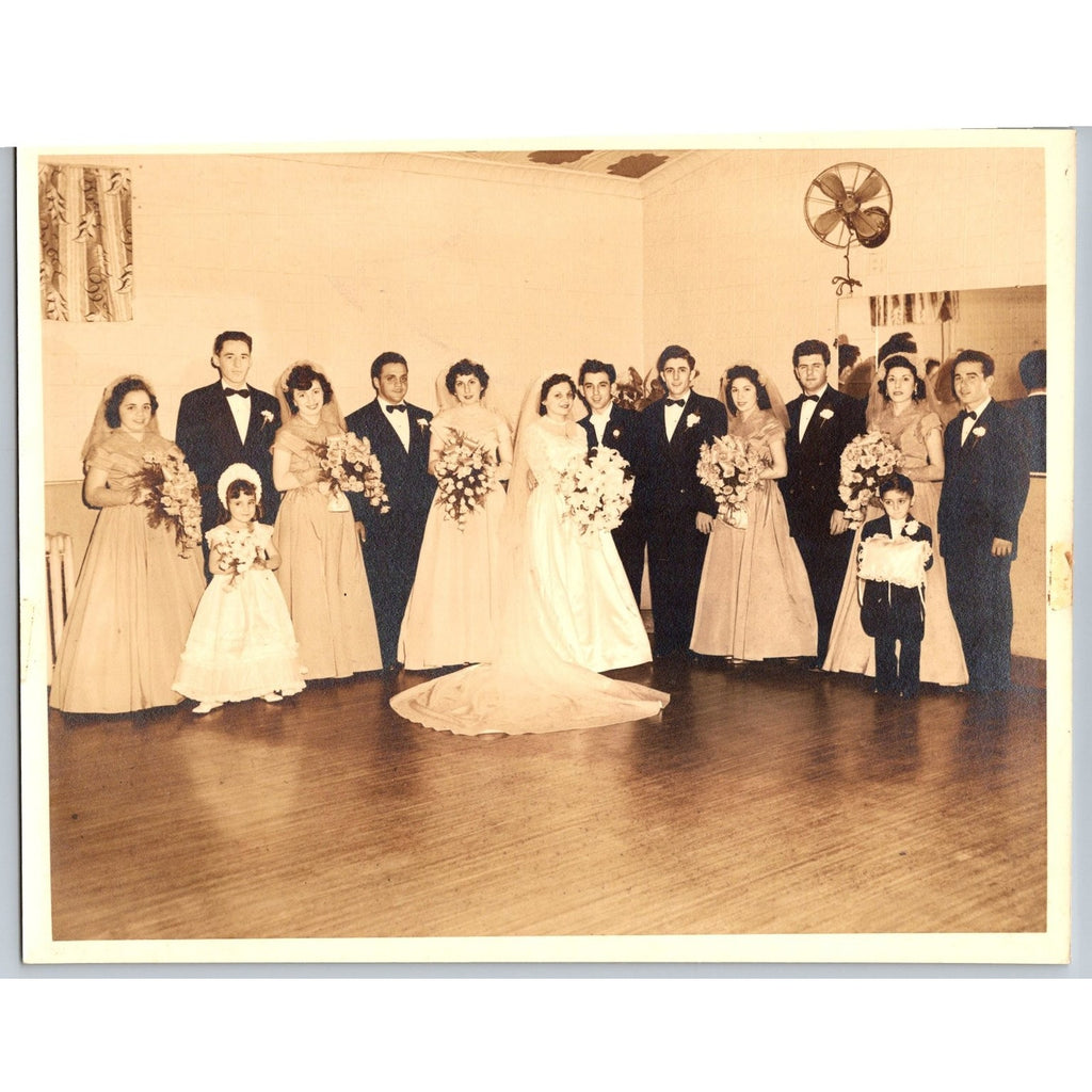 Vintage Mid Century Wedding Party Photo Geo E Ernst Mineola NY 1950s Formal