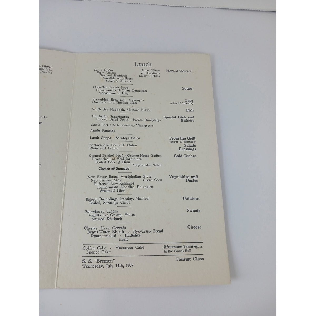 1937 SS Bremen Norddeutscher Lloyd Menu Brochure German Folk Dress Bückeburg