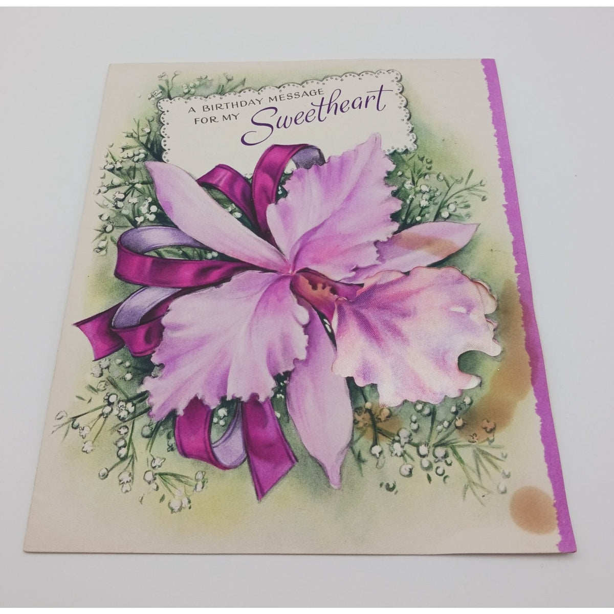 Vintage Hallmark Birthday Card Sweetheart Purple Orchid Floral 3D Greeting Card