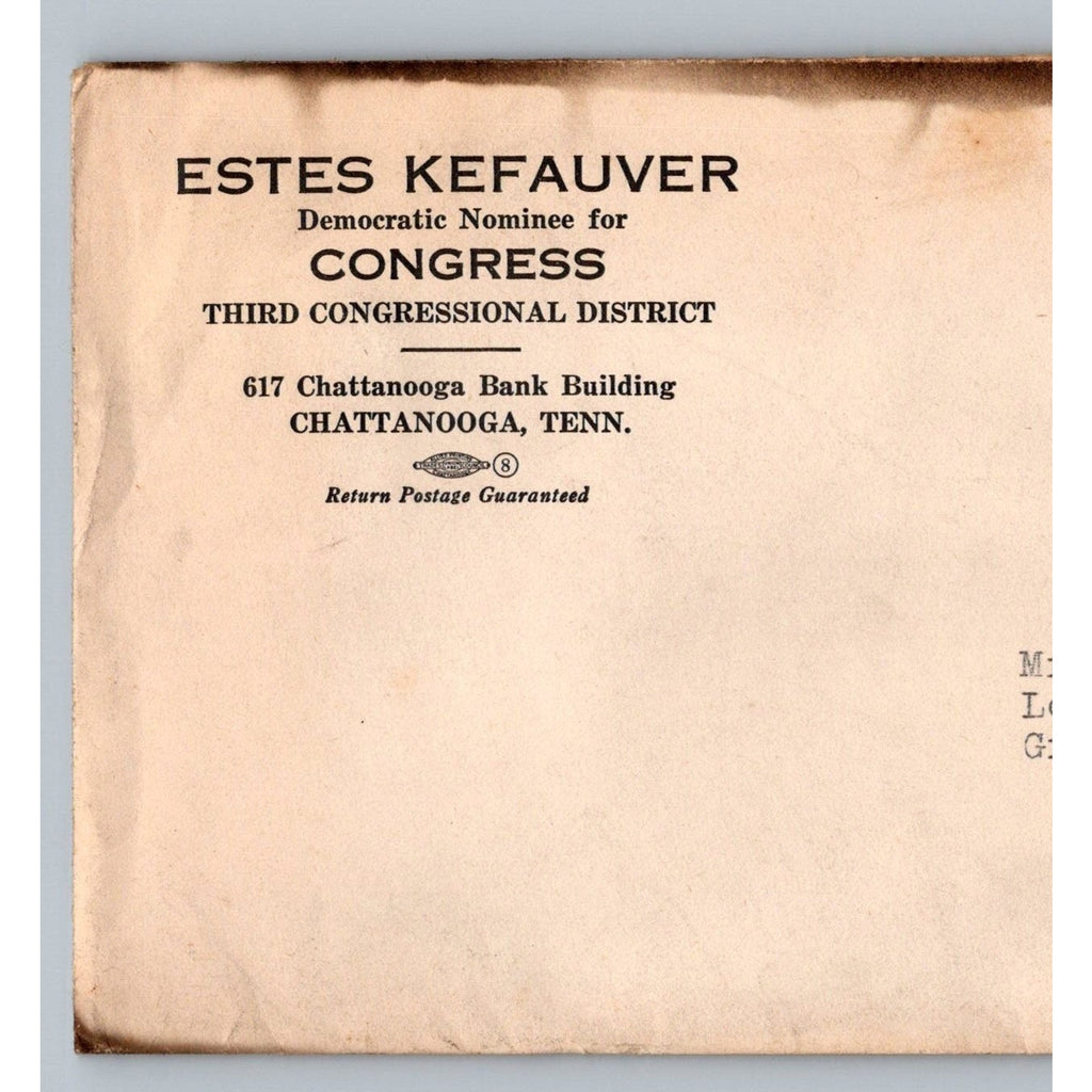 c1939 Estes Kefauver Chattanooga Congress Campaign Letter & Envelope Ephemera
