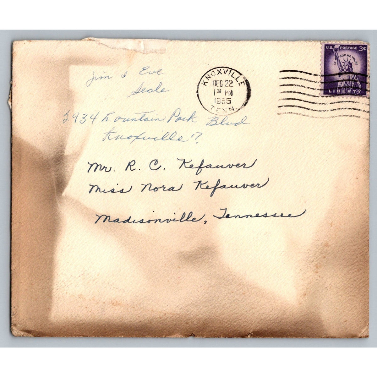 1955 Blue Christmas Nativity Mary Joseph Jesus Sheep Lamb Deer Crest Card