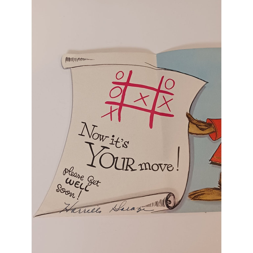 1950s Get Well Card Tic Tac Toe Bear Greetings Plastic Pencil Anthropomorphic