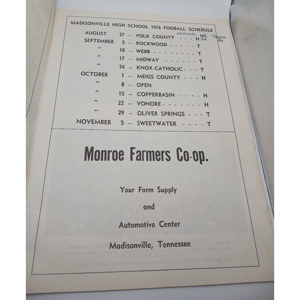 Madisonville High School 1976 Football Program Tennessee Wildcats Tornadoes