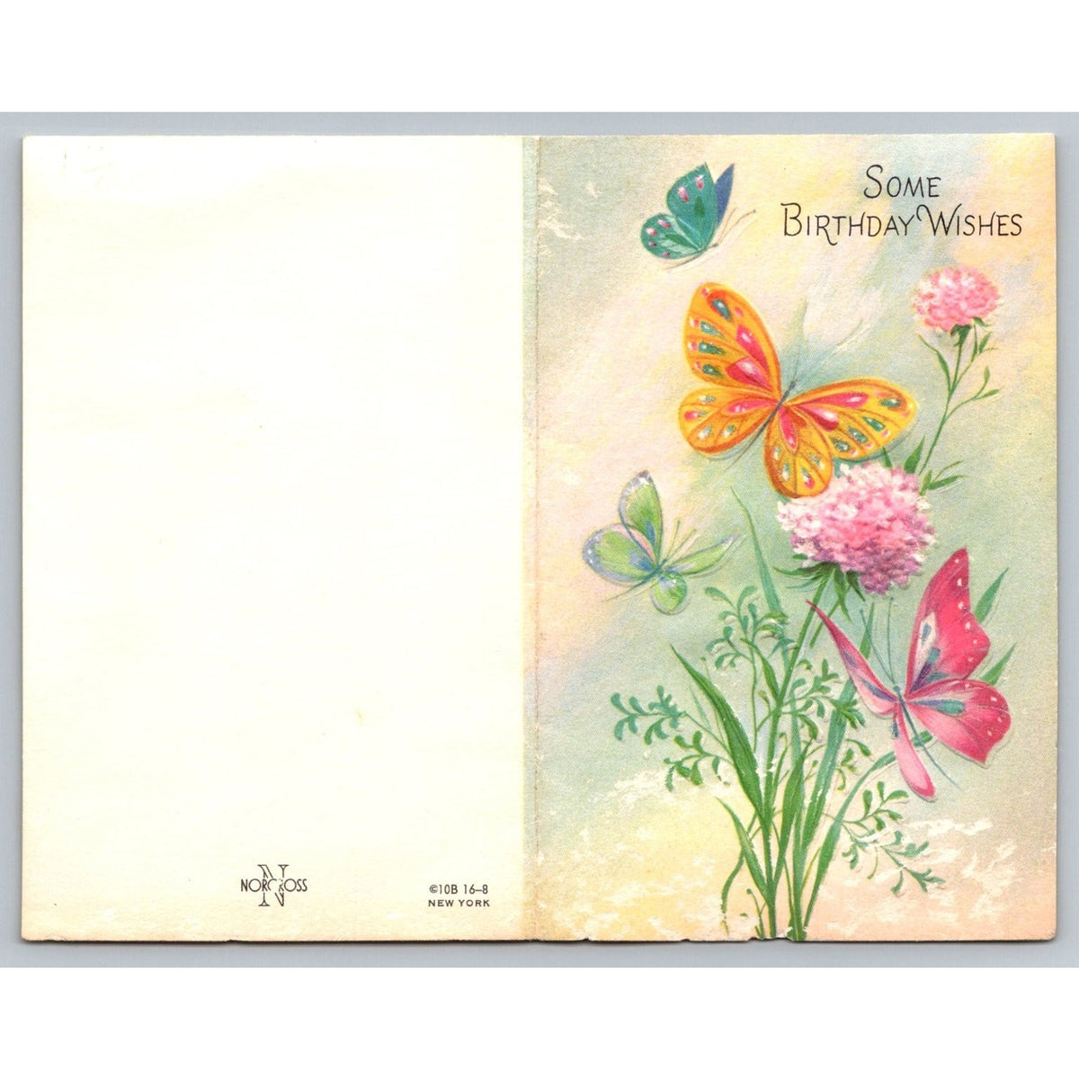 Vintage Norcross Birthday Greeting Card Butterflies Flowers Art 10B 14-8