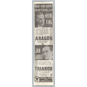 1930s Chicago Big Band Dance Print Ad Wayne King Aragon Jan Garber Trianon NRA