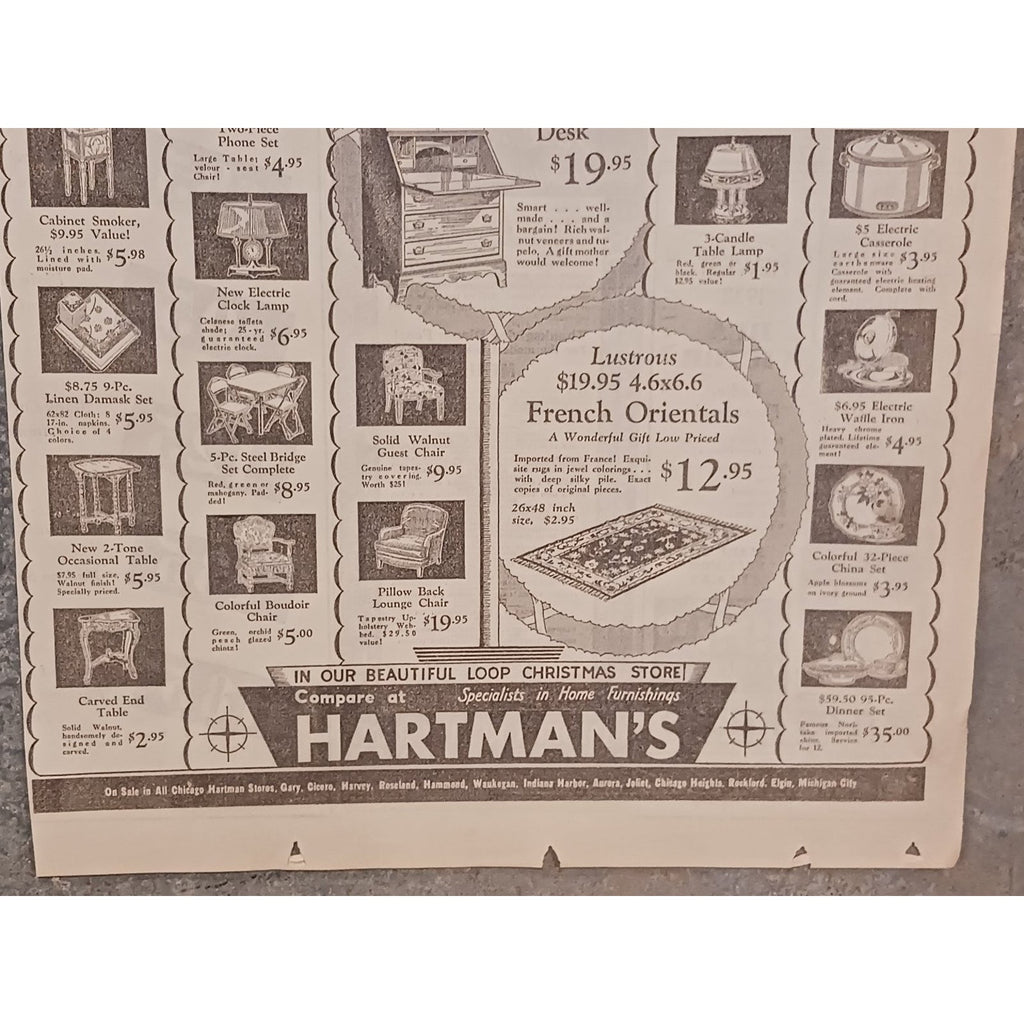 1931 Chicago Tribune Hartman's Christmas Ad Santa Land Toyland Furniture