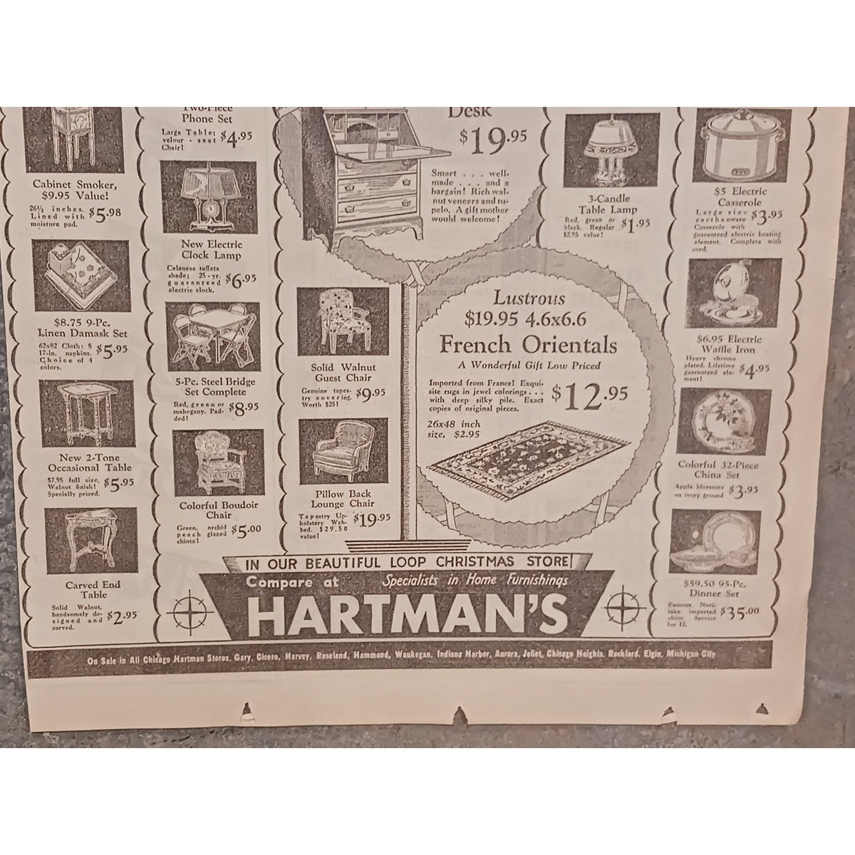 1931 Chicago Tribune Hartman's Christmas Ad Santa Land Toyland Furniture