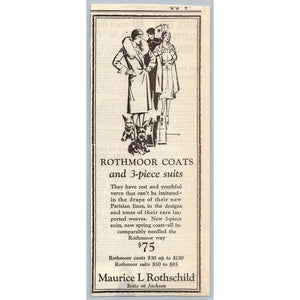 1930 Maurice L Rothschild Rothmoor Coats Fashion Ad Flapper Scottie Dog Ephemera
