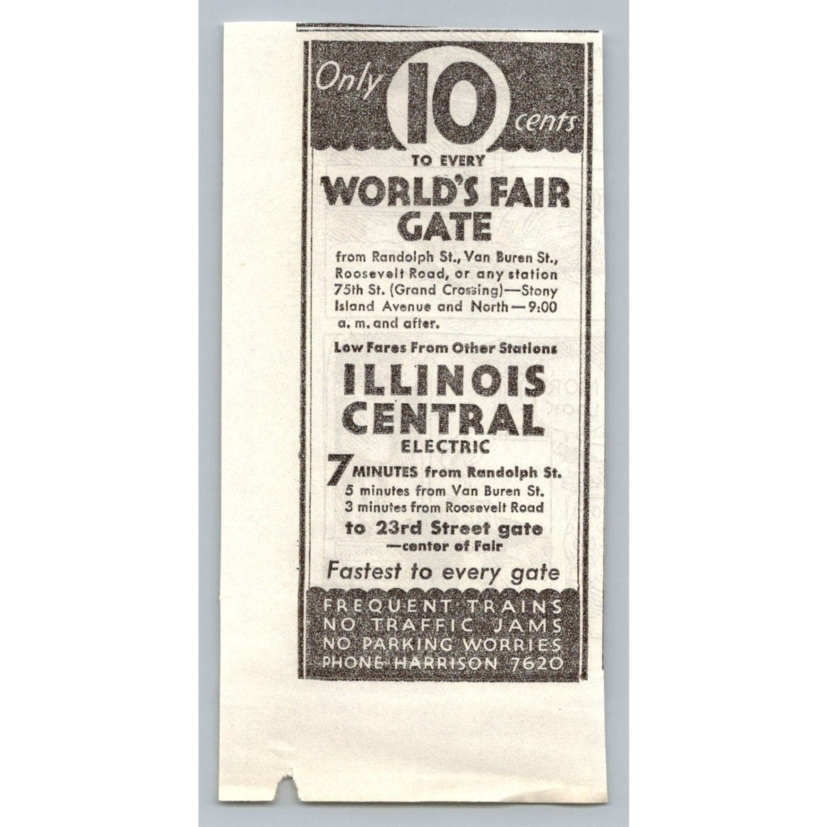 1933 Chicago World's Fair Illinois Central Electric Train Print Ad Ephemera