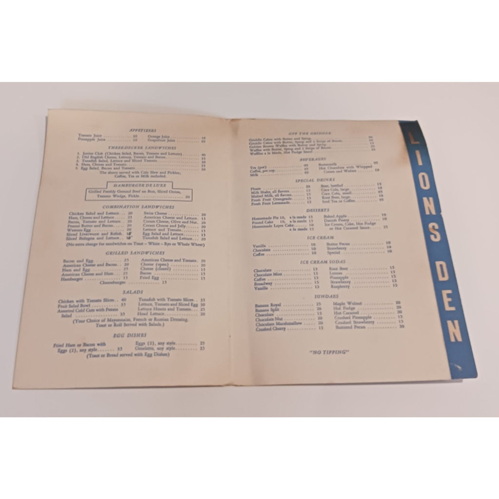 Vintage LIONS DEN Restaurant Menu c1940s City Aerial View Ephemera Chicago RARE