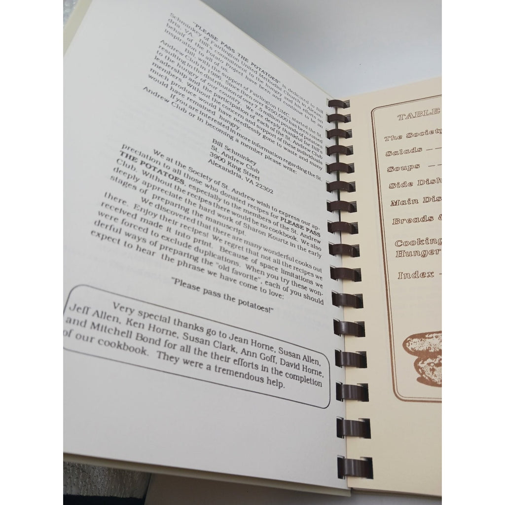 Please Pass the Potatoes Cookbook Society of St Andrew Recipes Spiral Bound VA