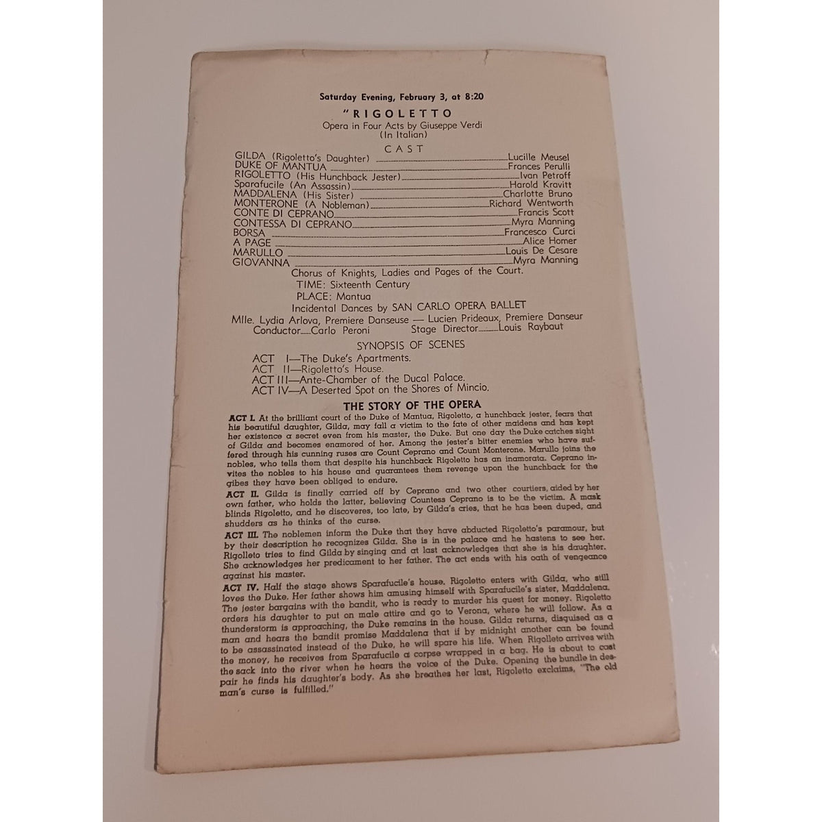 1940 San Carlo Opera Company Program Ellis Auditorium Memphis Aida Martha