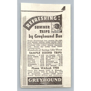 Vintage 1930s Greyhound Bus Travel Print Ad Chicago Summer Trips Ephemera