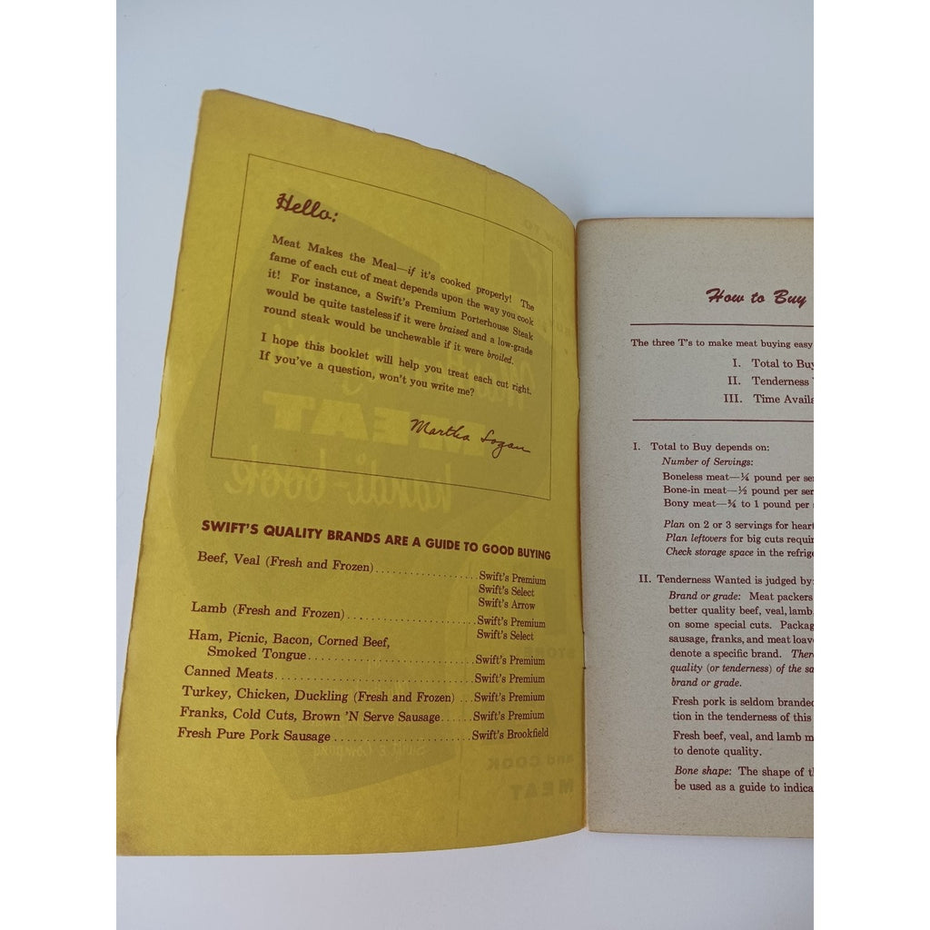 Vintage Martha Logan's MEAT Handi-Book Swift & Company 1940s 1950s Cookbooklet