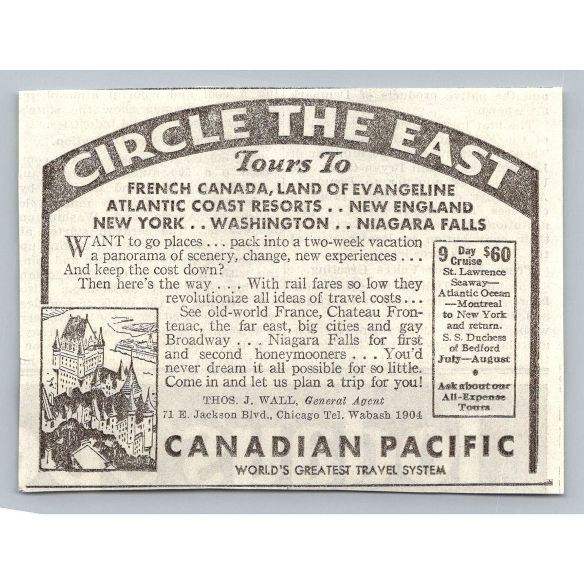 1930s Canadian Pacific Circle The East Travel Cruise Print Ad S S Duchess