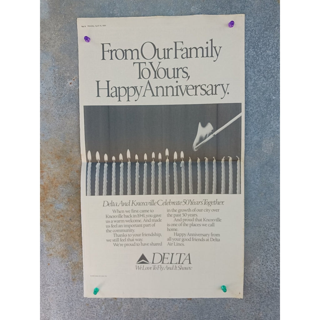 Delta Air Lines 50 Years Service Knoxville 1991 Newspaper Article Stewardess Art