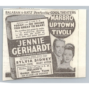 1933 Jennie Gerhardt Movie Ad Balaban & Katz Chicago Theaters Sylvia Sidney