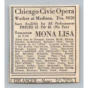 1931 Chicago Civic Opera Ad Mona Lisa Aida Samson Delilah La Boheme Trovatore